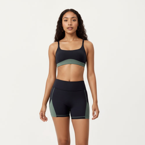 Anna-Kaci Active Women's Scoop Neck Colorblock Sports Bra with Adjustable Straps and Stretch Fit Fabric