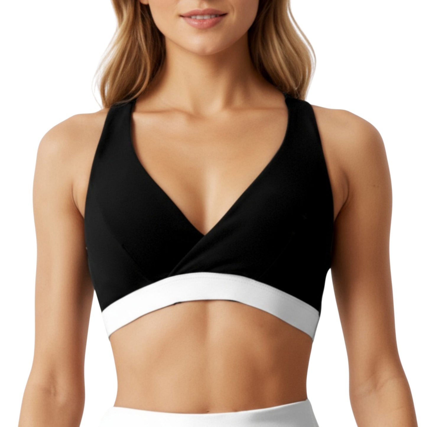 Anna-Kaci Active Women's V-Neck Cross Front Colorblock Sports Bra with Wide Straps and Supportive Elastic Band