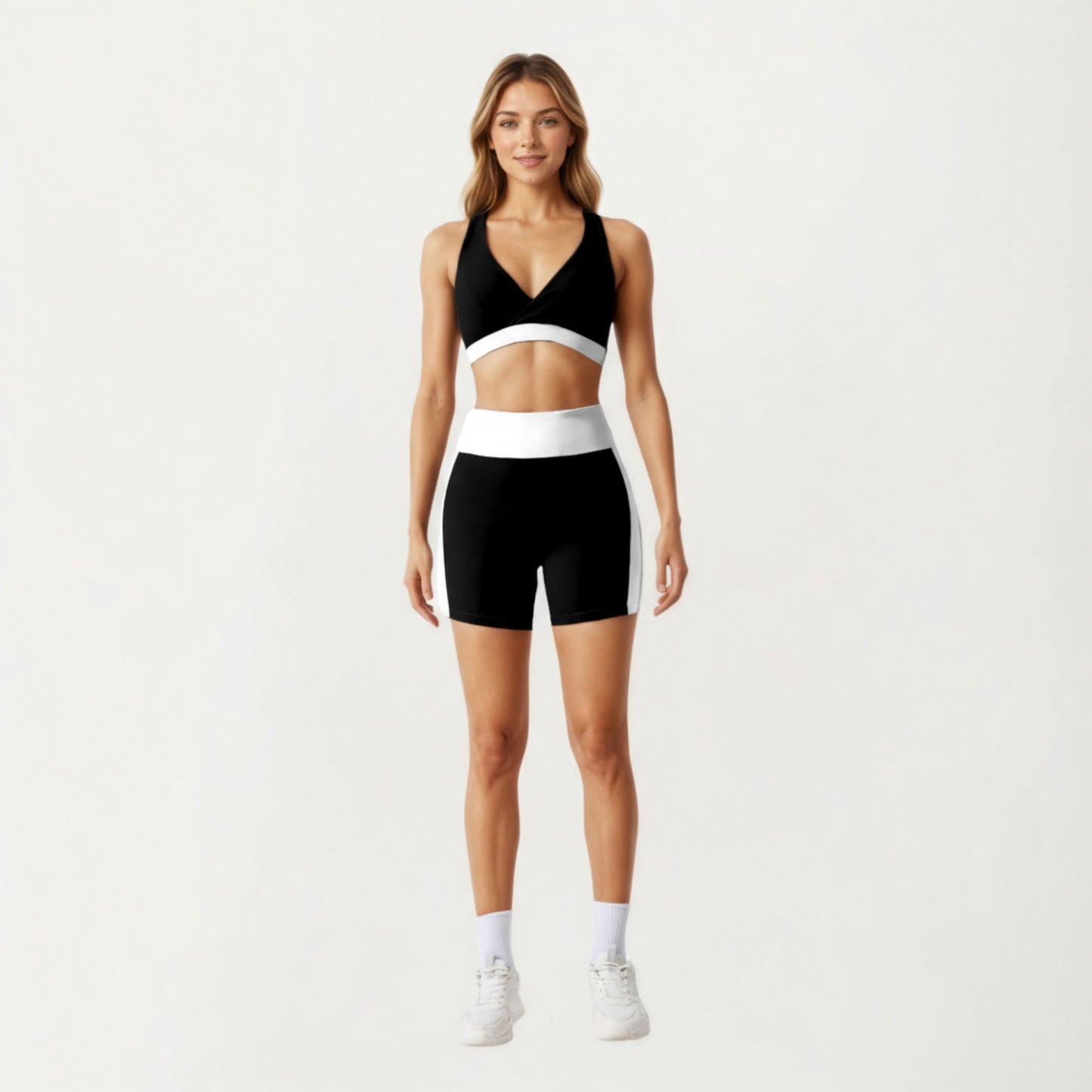Anna-Kaci Active Women's V-Neck Cross Front Colorblock Sports Bra with Wide Straps and Supportive Elastic Band