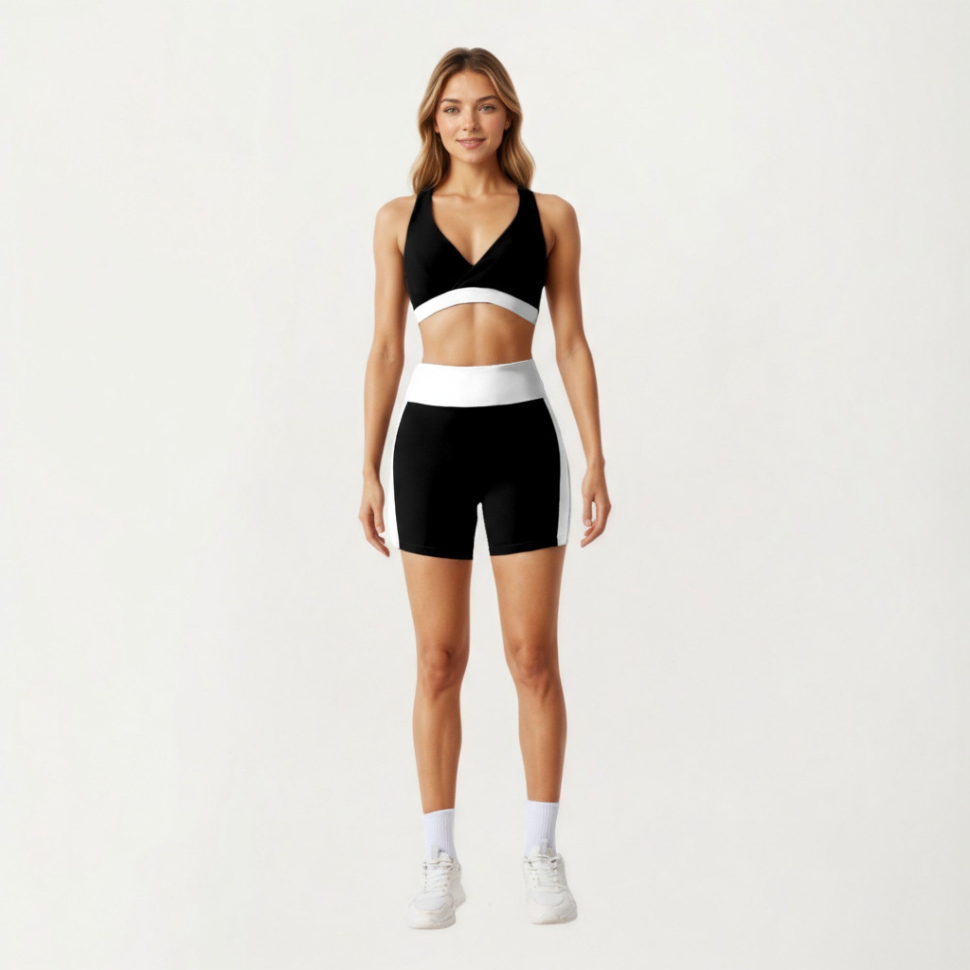 Anna-Kaci Active Women's V-Neck Cross Front Colorblock Sports Bra with Wide Straps and Supportive Elastic Band