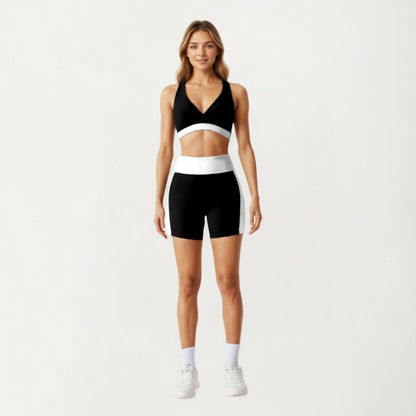 Anna-Kaci Active Women's V-Neck Cross Front Colorblock Sports Bra with Wide Straps and Supportive Elastic Band
