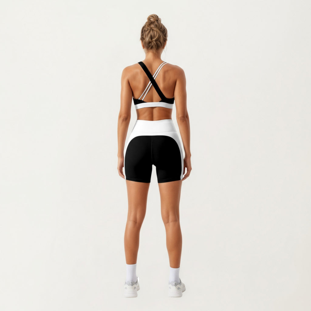 Anna-Kaci Active Women's V-Neck Cross Front Colorblock Sports Bra with Wide Straps and Supportive Elastic Band