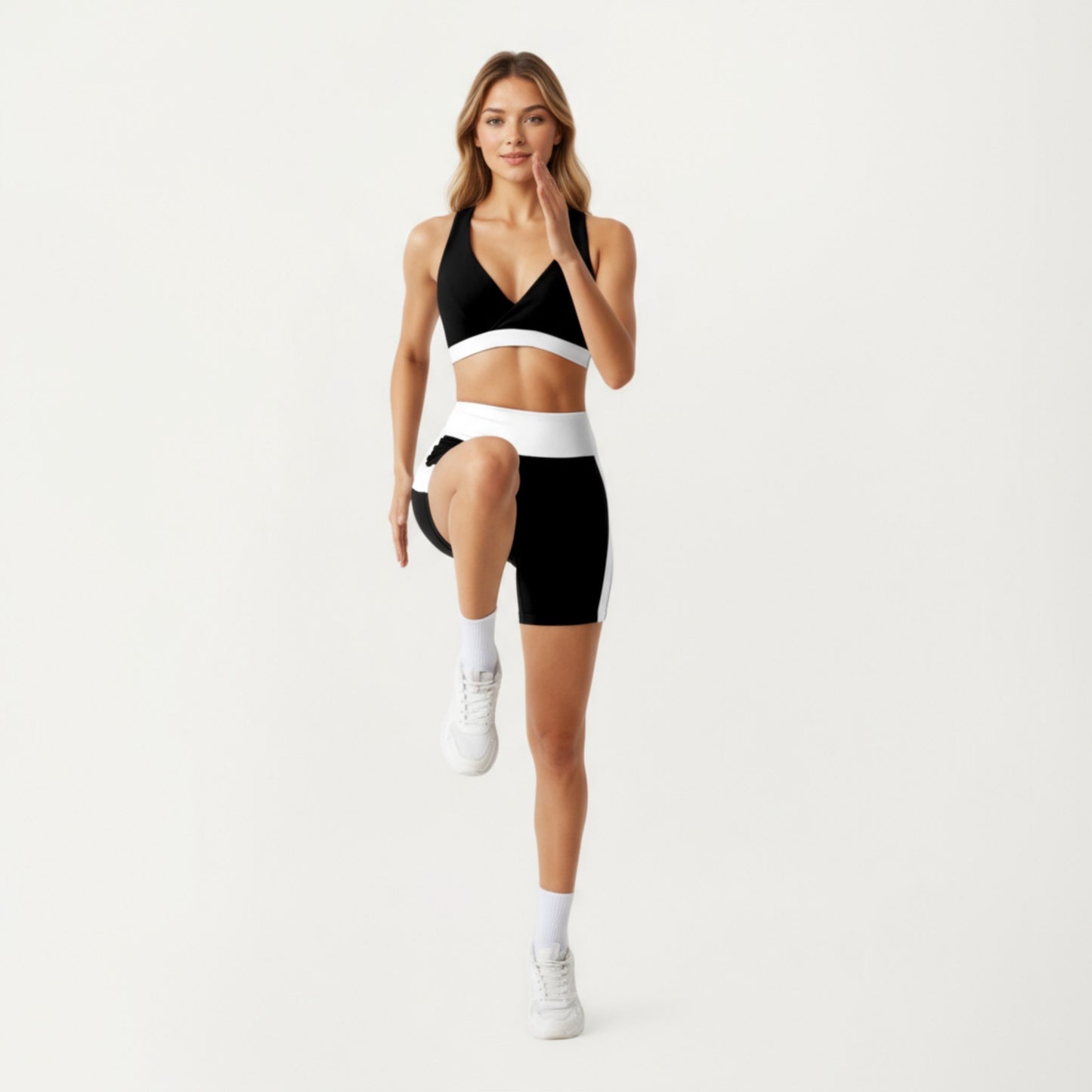 Anna-Kaci Active Women's V-Neck Cross Front Colorblock Sports Bra with Wide Straps and Supportive Elastic Band