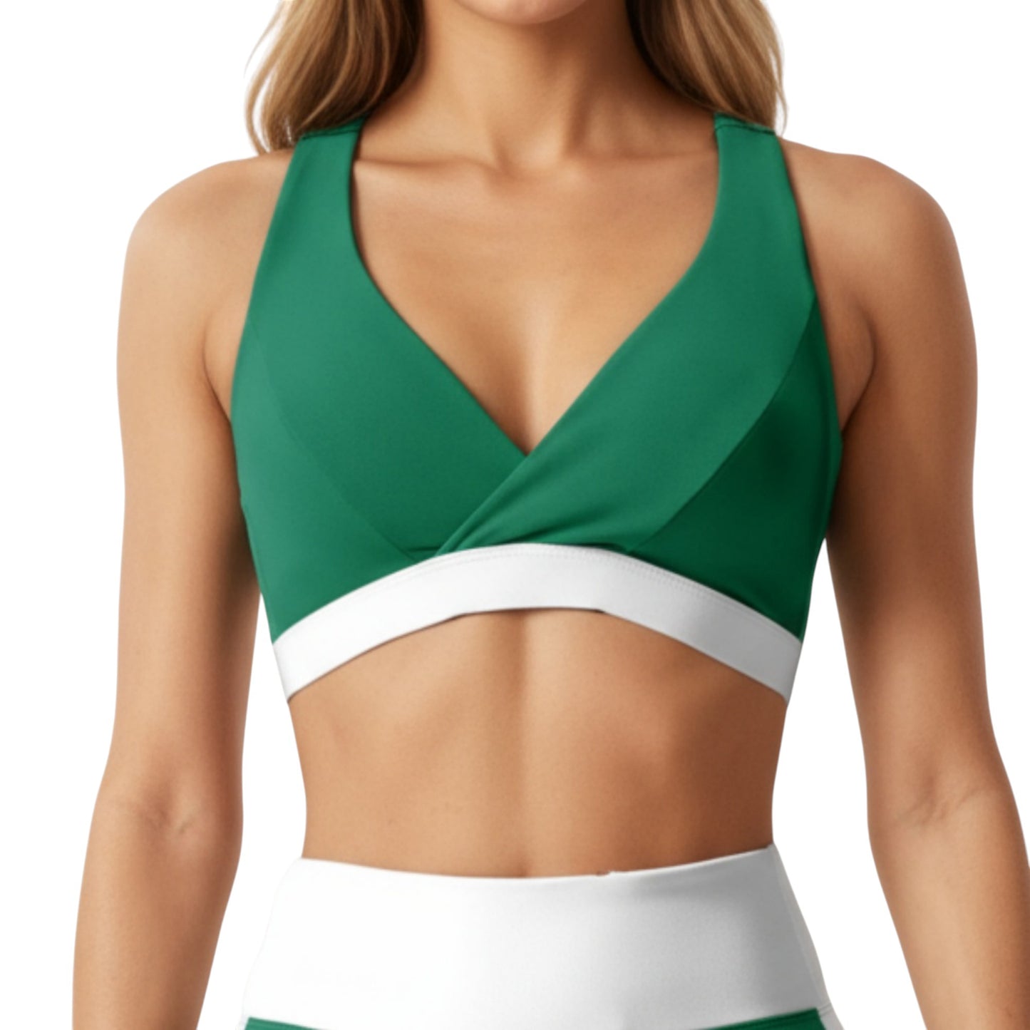 Anna-Kaci Active Women's V-Neck Cross Front Colorblock Sports Bra with Wide Straps and Supportive Elastic Band