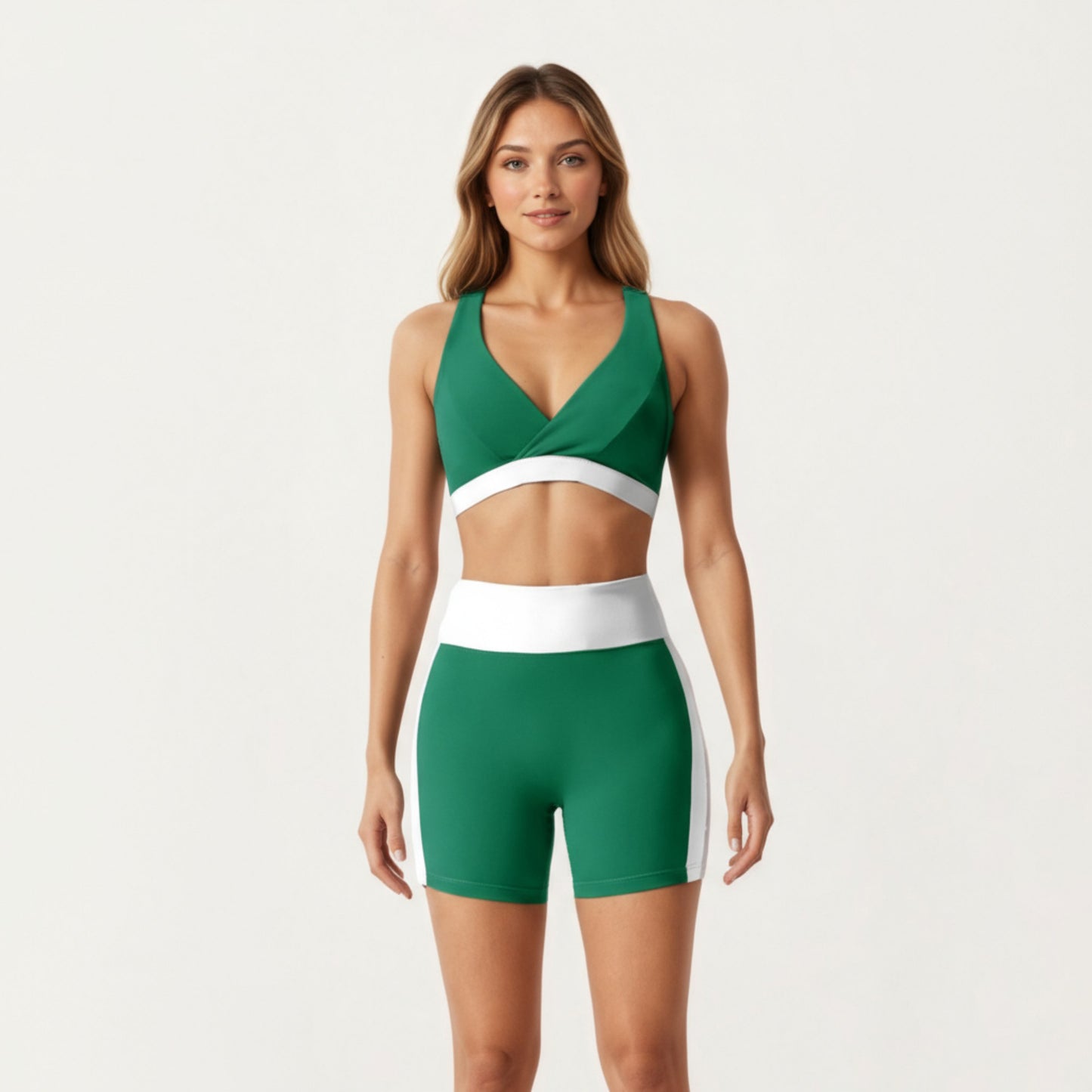 Anna-Kaci Active Women's V-Neck Cross Front Colorblock Sports Bra with Wide Straps and Supportive Elastic Band