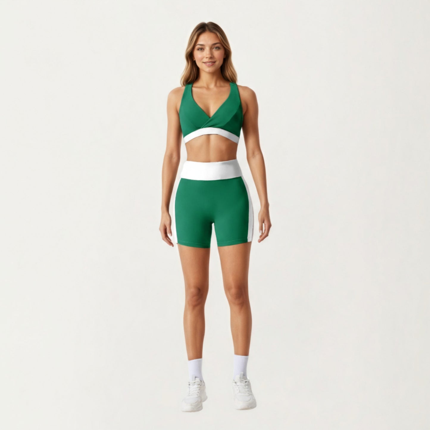 Anna-Kaci Active Women's V-Neck Cross Front Colorblock Sports Bra with Wide Straps and Supportive Elastic Band