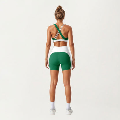 Anna-Kaci Active Women's V-Neck Cross Front Colorblock Sports Bra with Wide Straps and Supportive Elastic Band