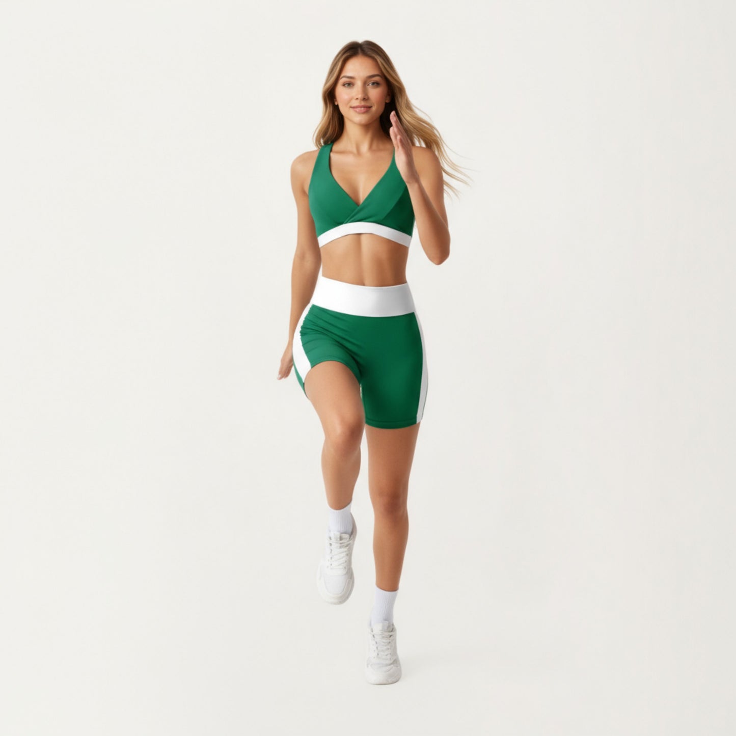 Anna-Kaci Active Women's V-Neck Cross Front Colorblock Sports Bra with Wide Straps and Supportive Elastic Band