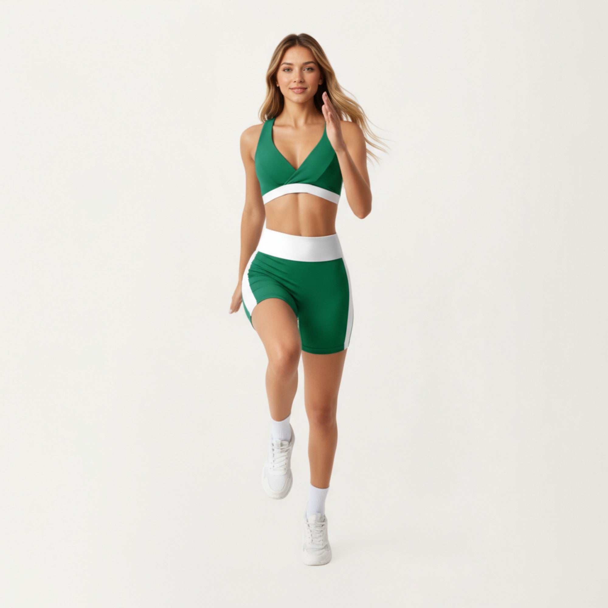 Anna-Kaci Active Women's V-Neck Cross Front Colorblock Sports Bra with Wide Straps and Supportive Elastic Band