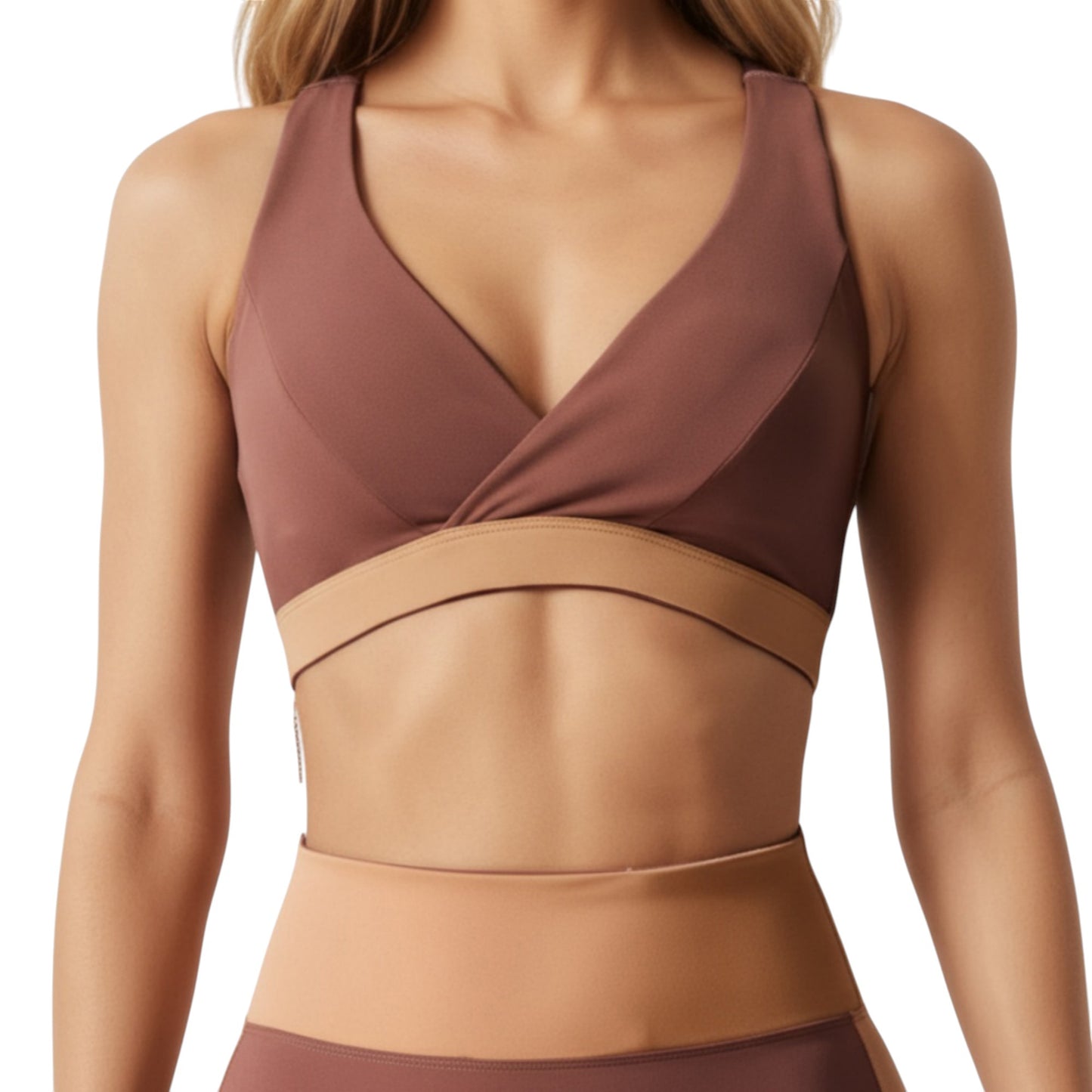 Anna-Kaci Active Women's V-Neck Cross Front Colorblock Sports Bra with Wide Straps and Supportive Elastic Band