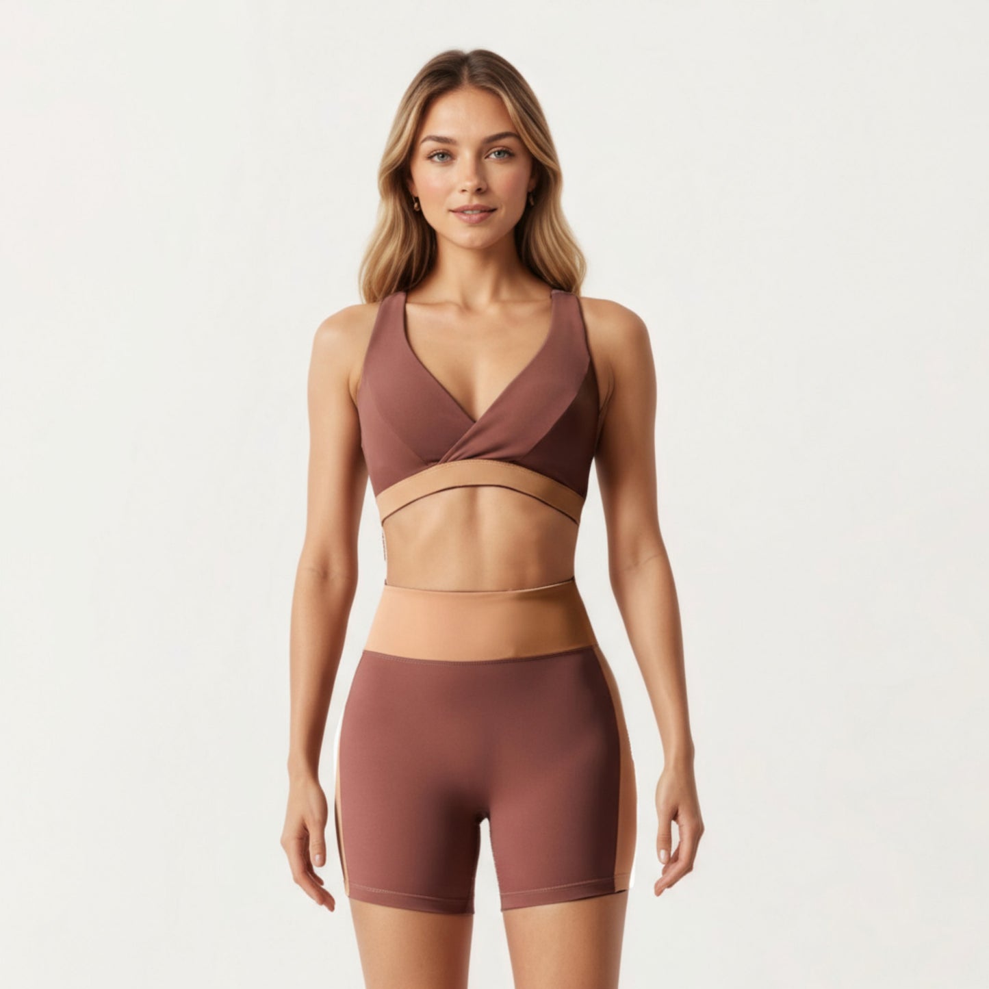 Anna-Kaci Active Women's V-Neck Cross Front Colorblock Sports Bra with Wide Straps and Supportive Elastic Band