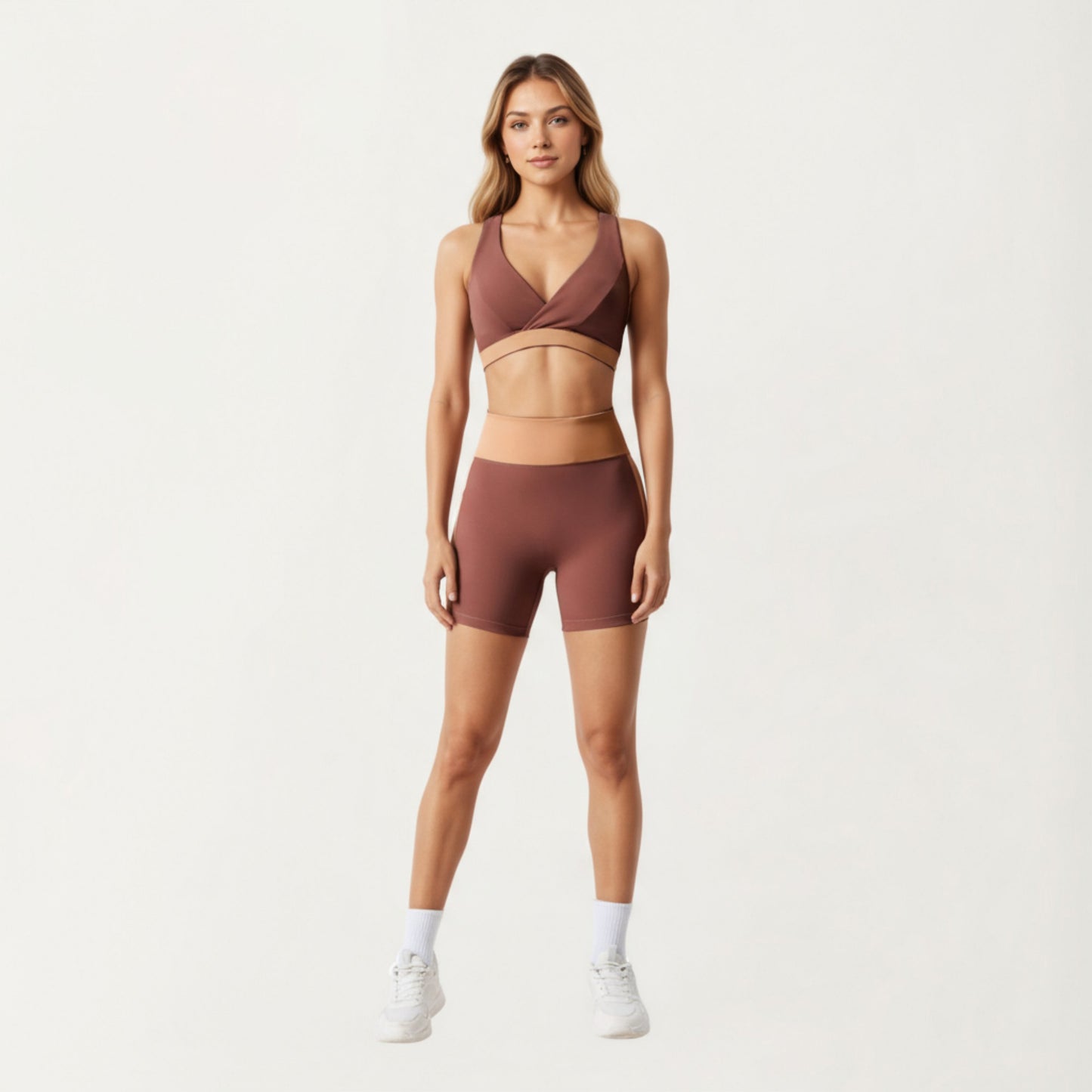 Anna-Kaci Active Women's V-Neck Cross Front Colorblock Sports Bra with Wide Straps and Supportive Elastic Band