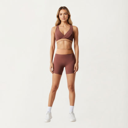 Anna-Kaci Active Women's V-Neck Cross Front Colorblock Sports Bra with Wide Straps and Supportive Elastic Band