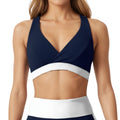 Anna-Kaci Active Women's V-Neck Cross Front Colorblock Sports Bra with Wide Straps and Supportive Elastic Band