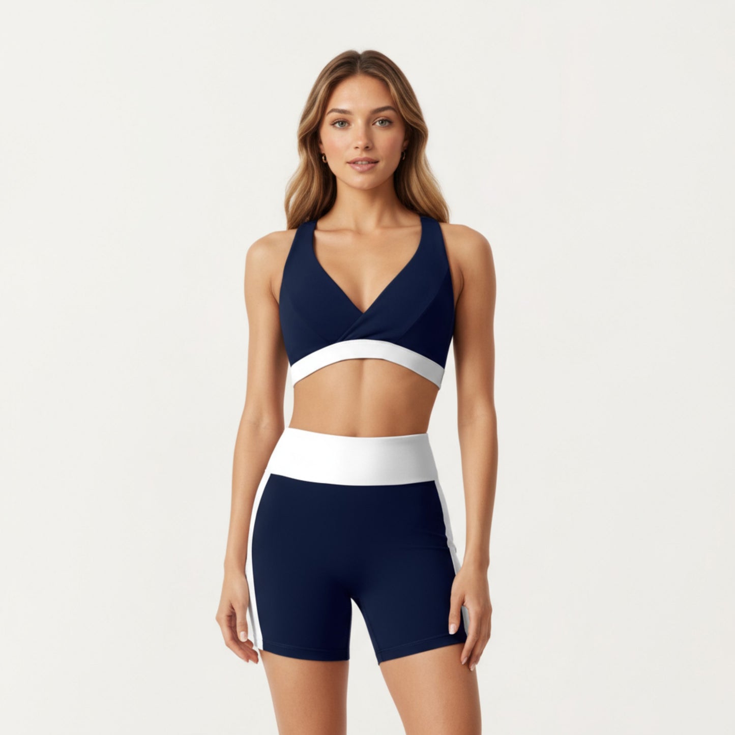 Anna-Kaci Active Women's V-Neck Cross Front Colorblock Sports Bra with Wide Straps and Supportive Elastic Band