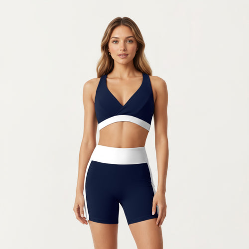 Anna-Kaci Active Women's V-Neck Cross Front Colorblock Sports Bra with Wide Straps and Supportive Elastic Band