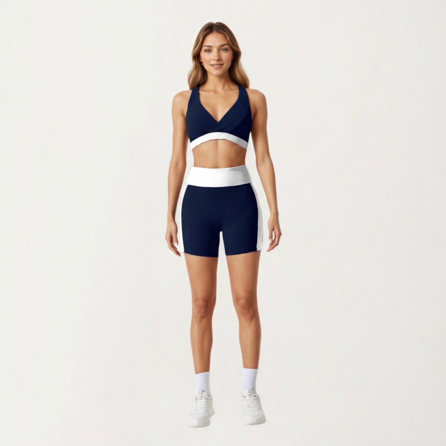 Anna-Kaci Active Women's V-Neck Cross Front Colorblock Sports Bra with Wide Straps and Supportive Elastic Band