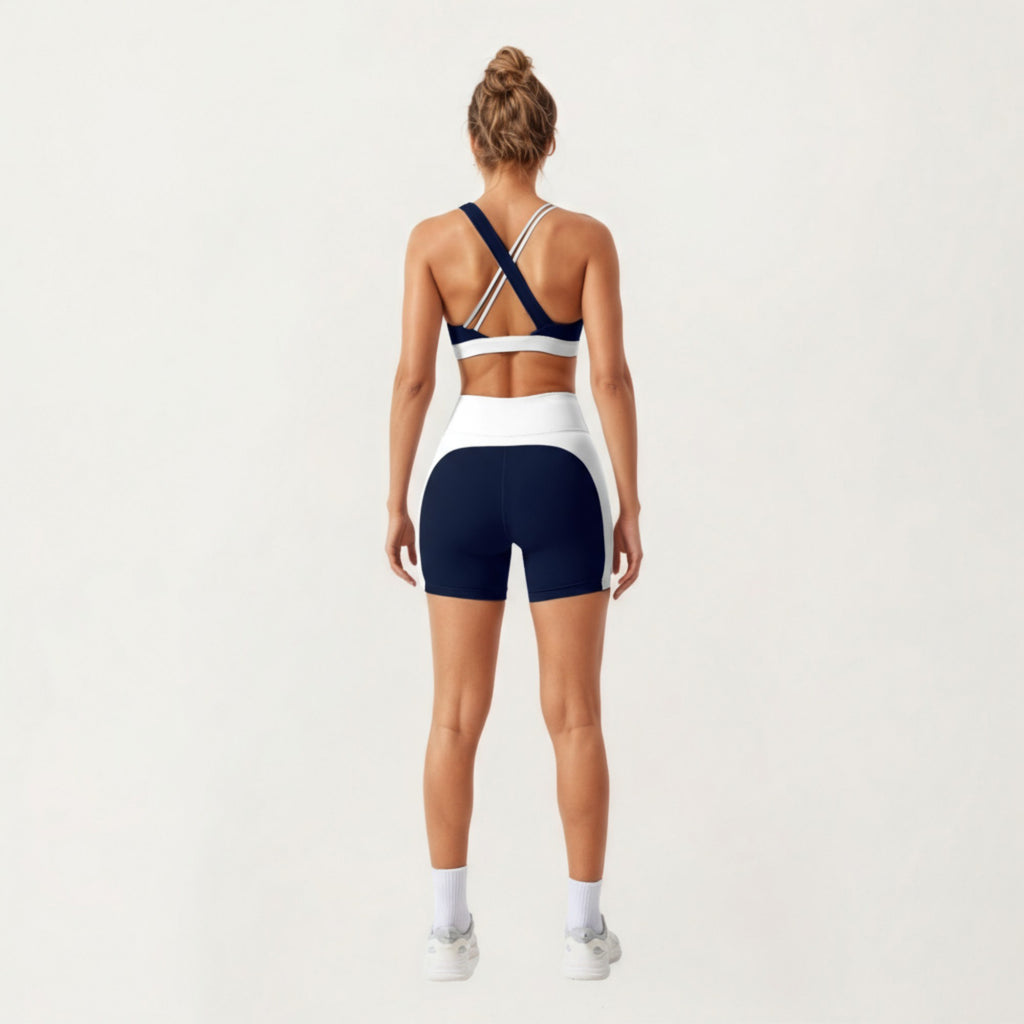 Anna-Kaci Active Women's V-Neck Cross Front Colorblock Sports Bra with Wide Straps and Supportive Elastic Band
