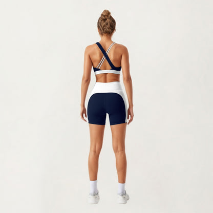 Anna-Kaci Active Women's V-Neck Cross Front Colorblock Sports Bra with Wide Straps and Supportive Elastic Band
