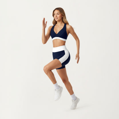 Anna-Kaci Active Women's V-Neck Cross Front Colorblock Sports Bra with Wide Straps and Supportive Elastic Band