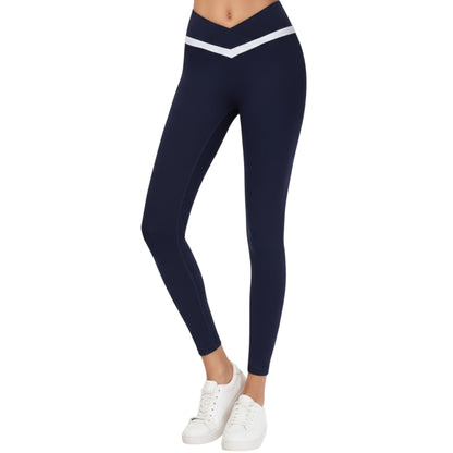 Anna-Kaci Active Women's Crossover Waist Colorblock Full Length Leggings with Stretch Fit Fabric and Contoured Silhouette