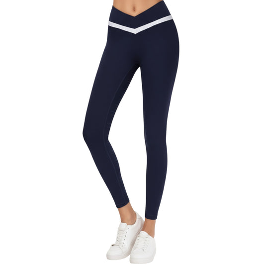 Anna-Kaci Active Women's Crossover Waist Colorblock Full Length Leggings with Stretch Fit Fabric and Contoured Silhouette