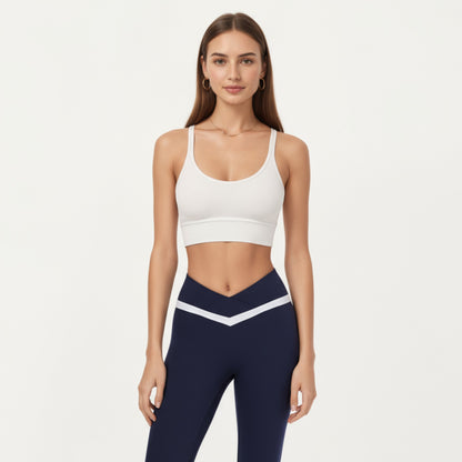 Anna-Kaci Active Women's Crossover Waist Colorblock Full Length Leggings with Stretch Fit Fabric and Contoured Silhouette