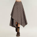 Anna-Kaci Women's Asymmetrical Plaid Midi Skirt with Layered Handkerchief Hem