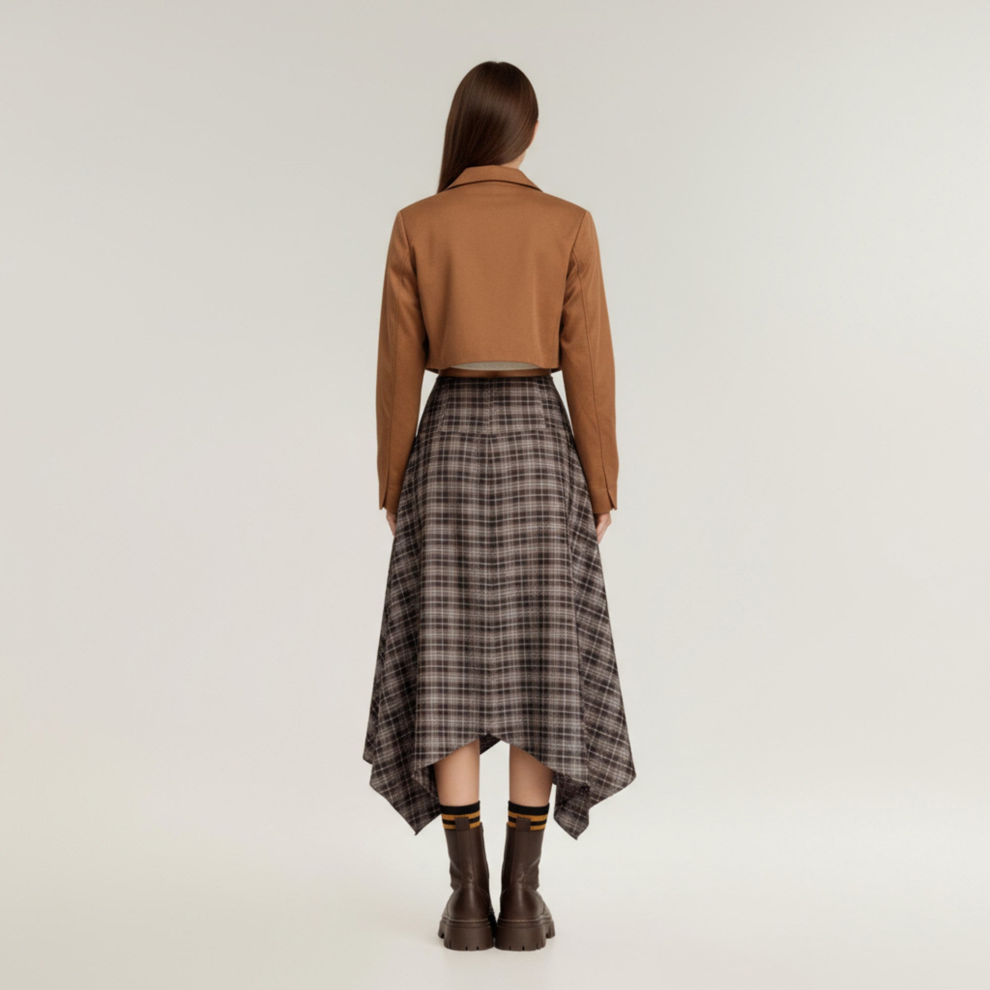 Anna-Kaci Women's Asymmetrical Plaid Midi Skirt with Layered Handkerchief Hem