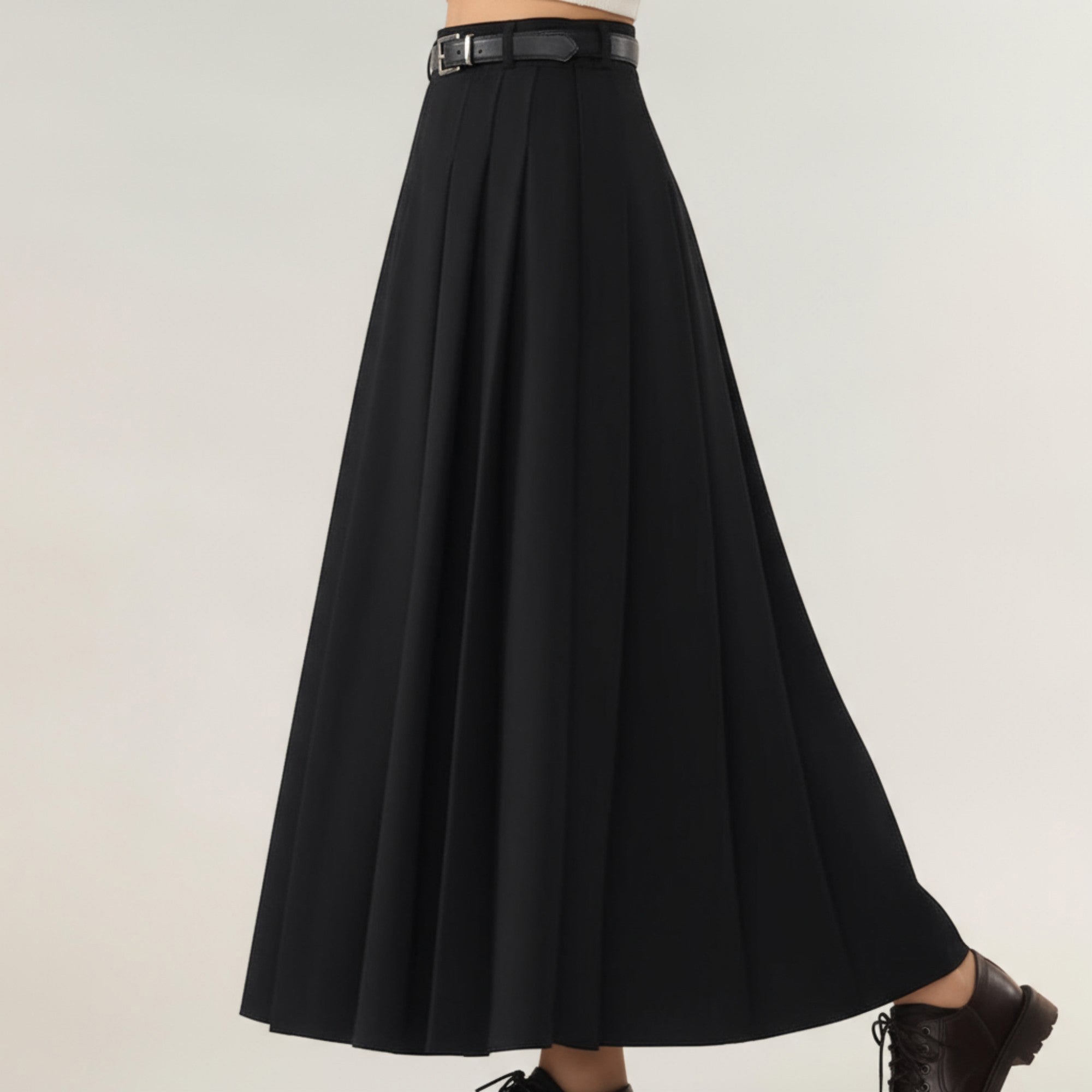Anna-Kaci Women's High Waist Pleated Maxi Skirt with Structured A-Line Silhouette