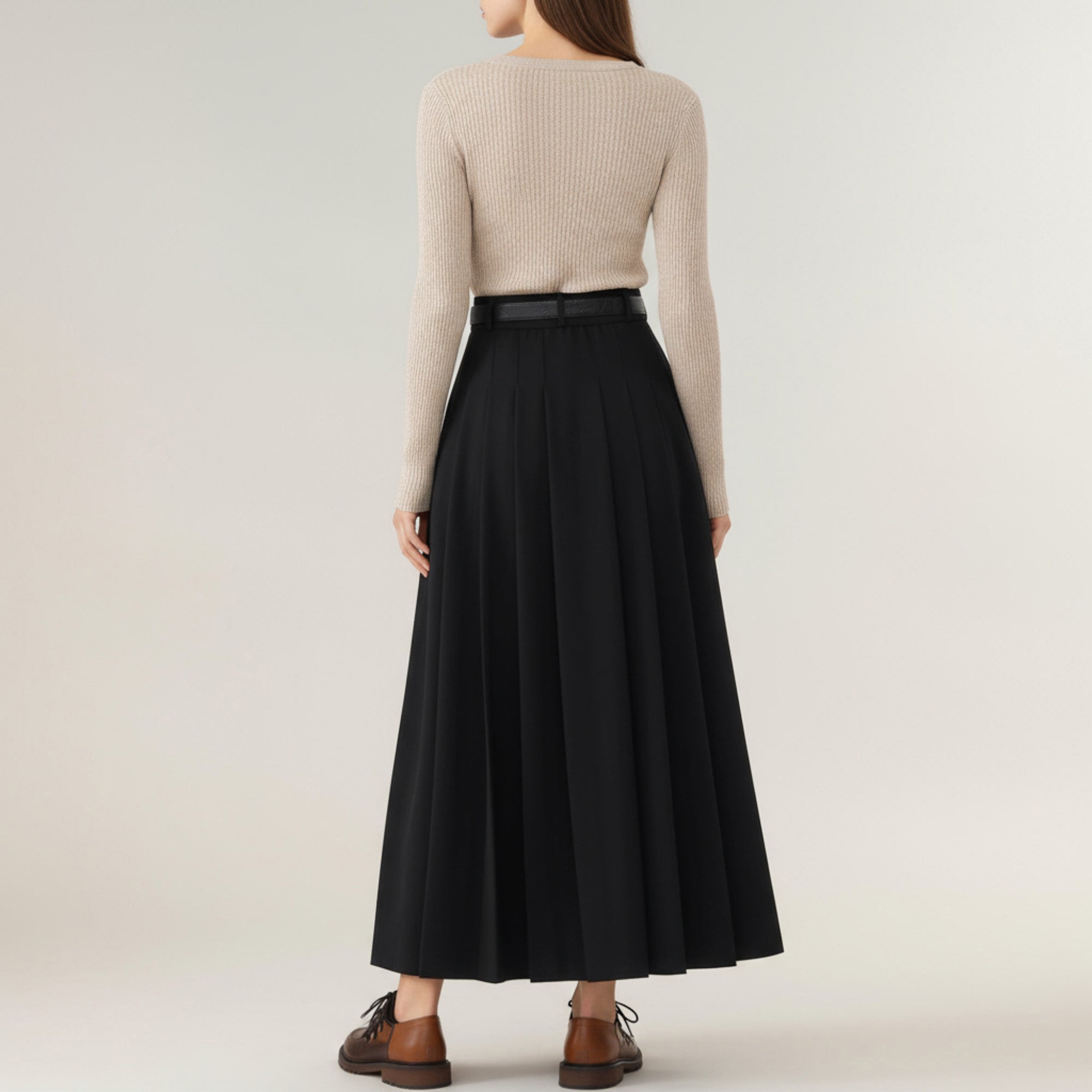 Anna-Kaci Women's High Waist Pleated Maxi Skirt with Structured A-Line Silhouette