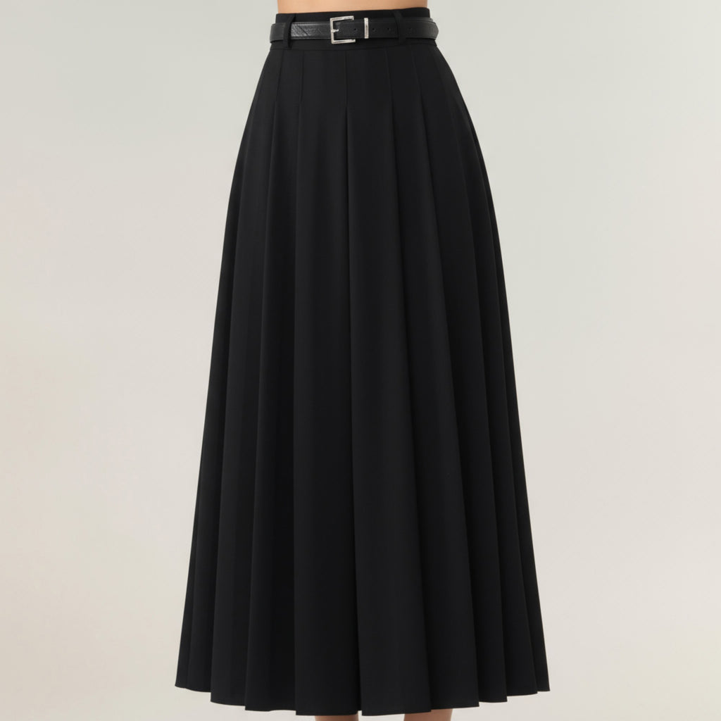 Anna-Kaci Women's High Waist Pleated Maxi Skirt with Structured A-Line Silhouette