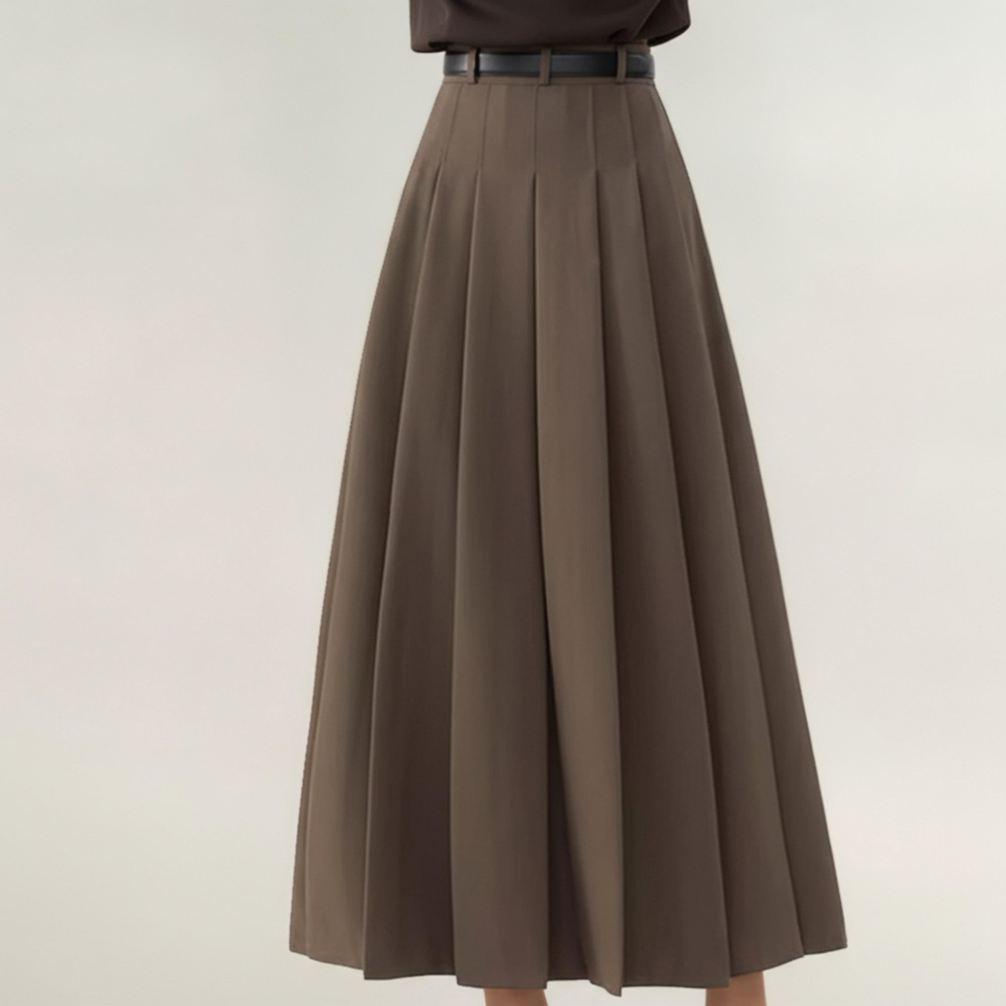 Anna-Kaci Women's High Waist Pleated Maxi Skirt with Structured A-Line Silhouette
