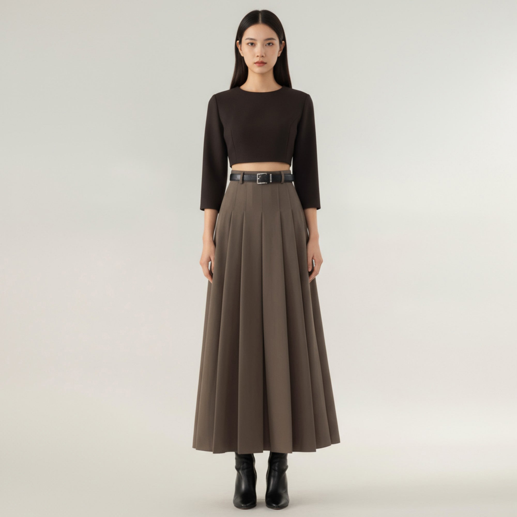 Anna-Kaci Women's High Waist Pleated Maxi Skirt with Structured A-Line Silhouette