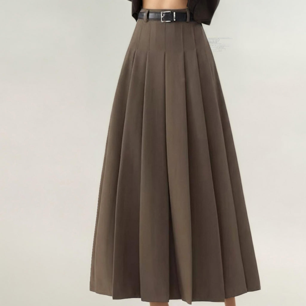Anna-Kaci Women's High Waist Pleated Maxi Skirt with Structured A-Line Silhouette