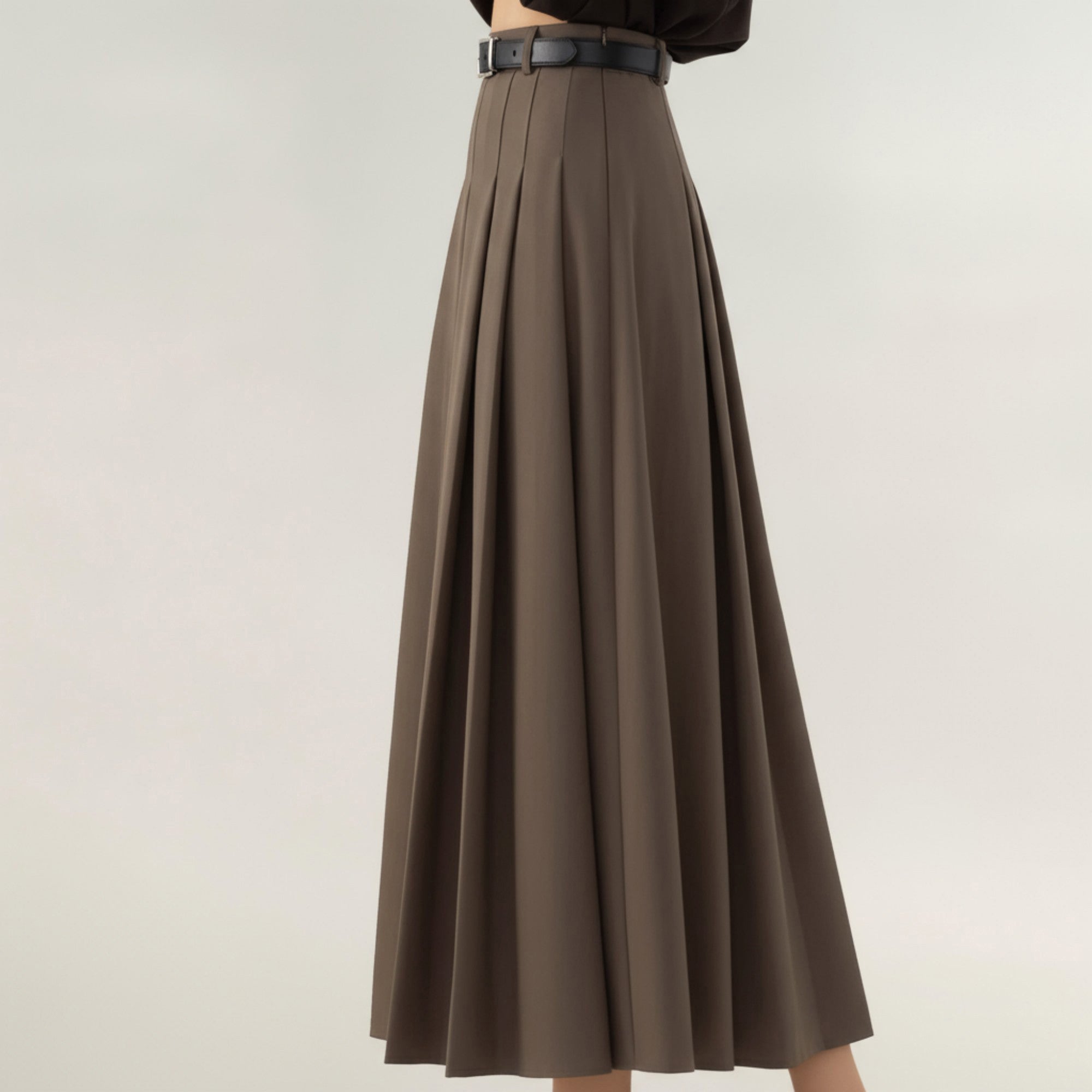 Anna-Kaci Women's High Waist Pleated Maxi Skirt with Structured A-Line Silhouette