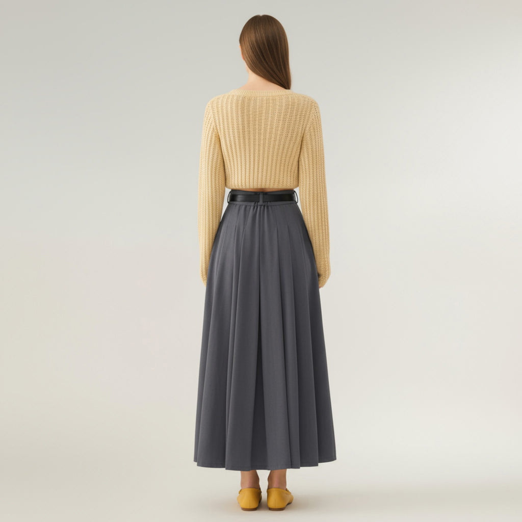 Anna-Kaci Women's High Waist Pleated Maxi Skirt with Structured A-Line Silhouette