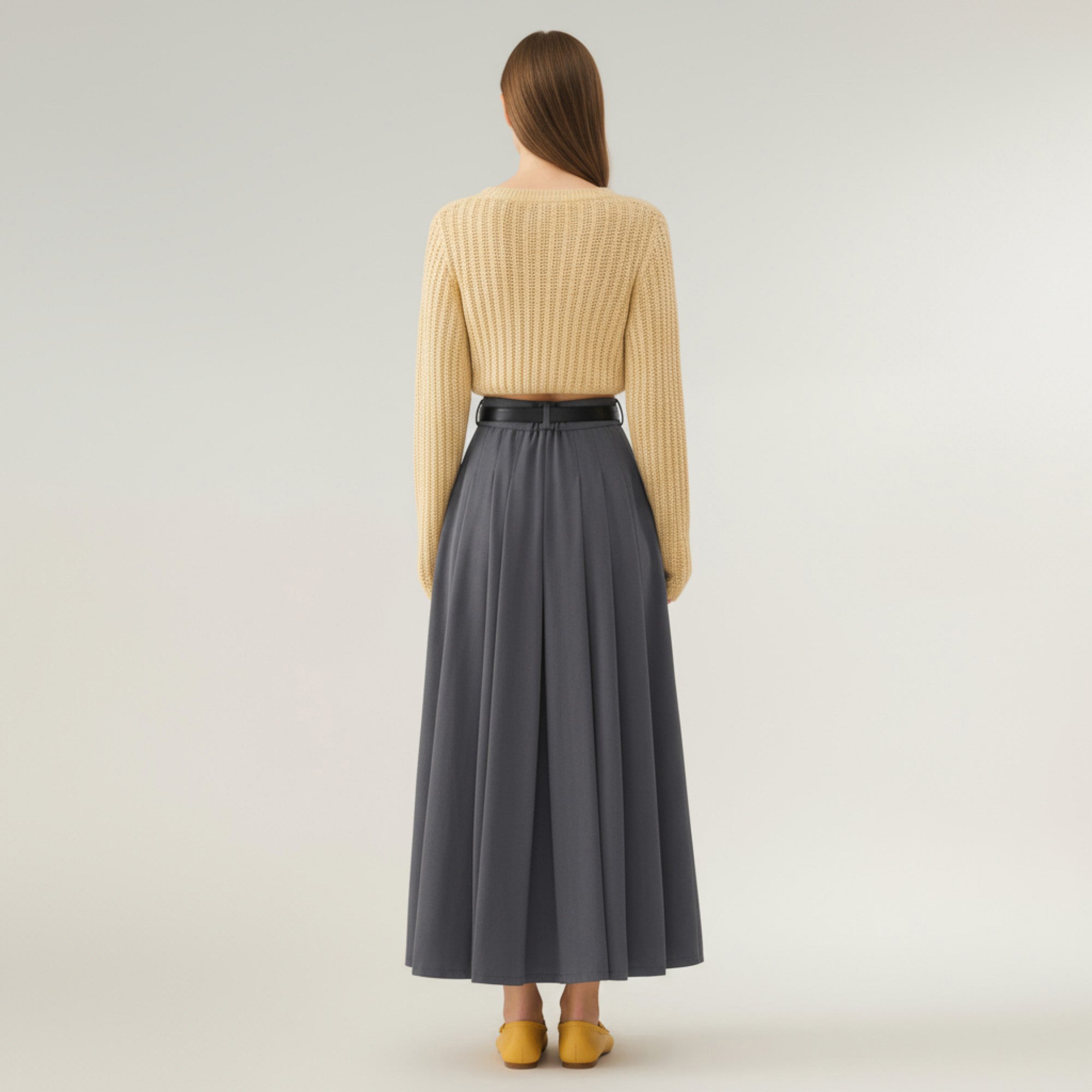 Anna-Kaci Women's High Waist Pleated Maxi Skirt with Structured A-Line Silhouette