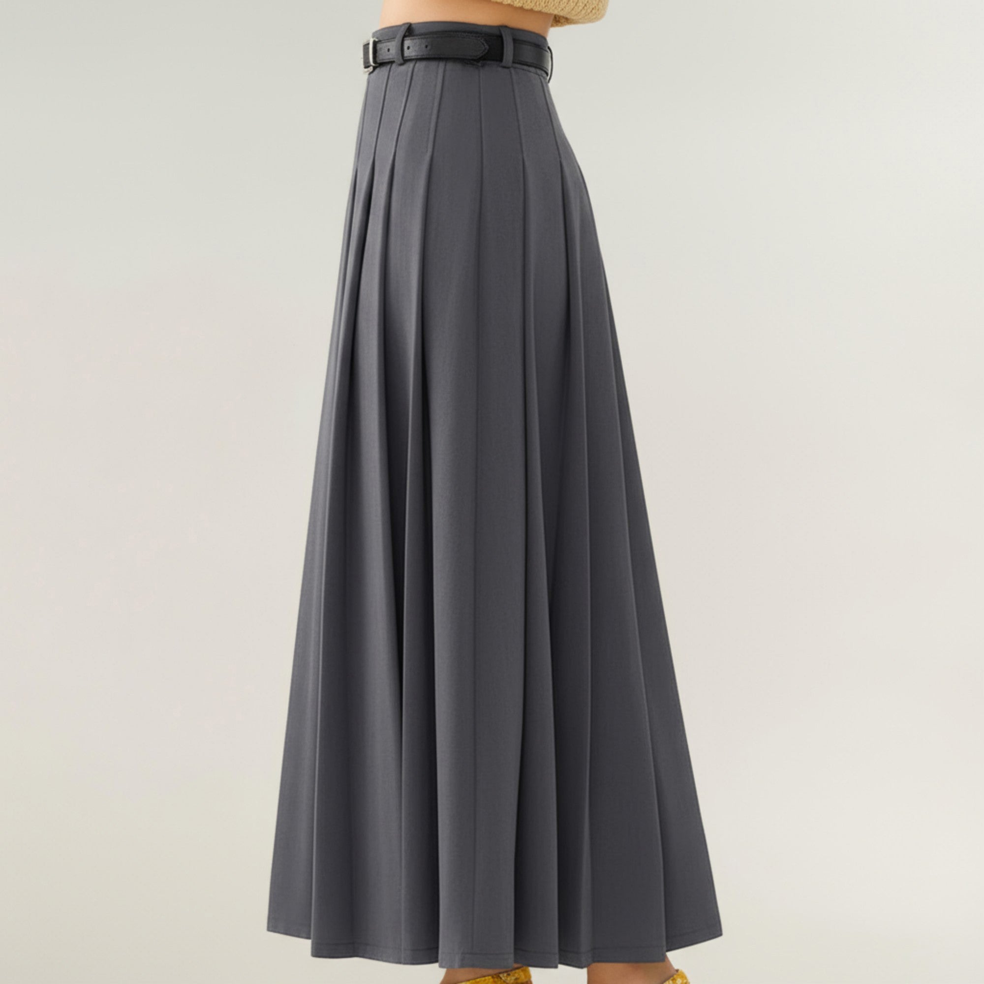 Anna-Kaci Women's High Waist Pleated Maxi Skirt with Structured A-Line Silhouette