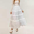 Anna-Kaci Women's Tiered Maxi Skirt with Lace Eyelet Panels and Textured Striped Design
