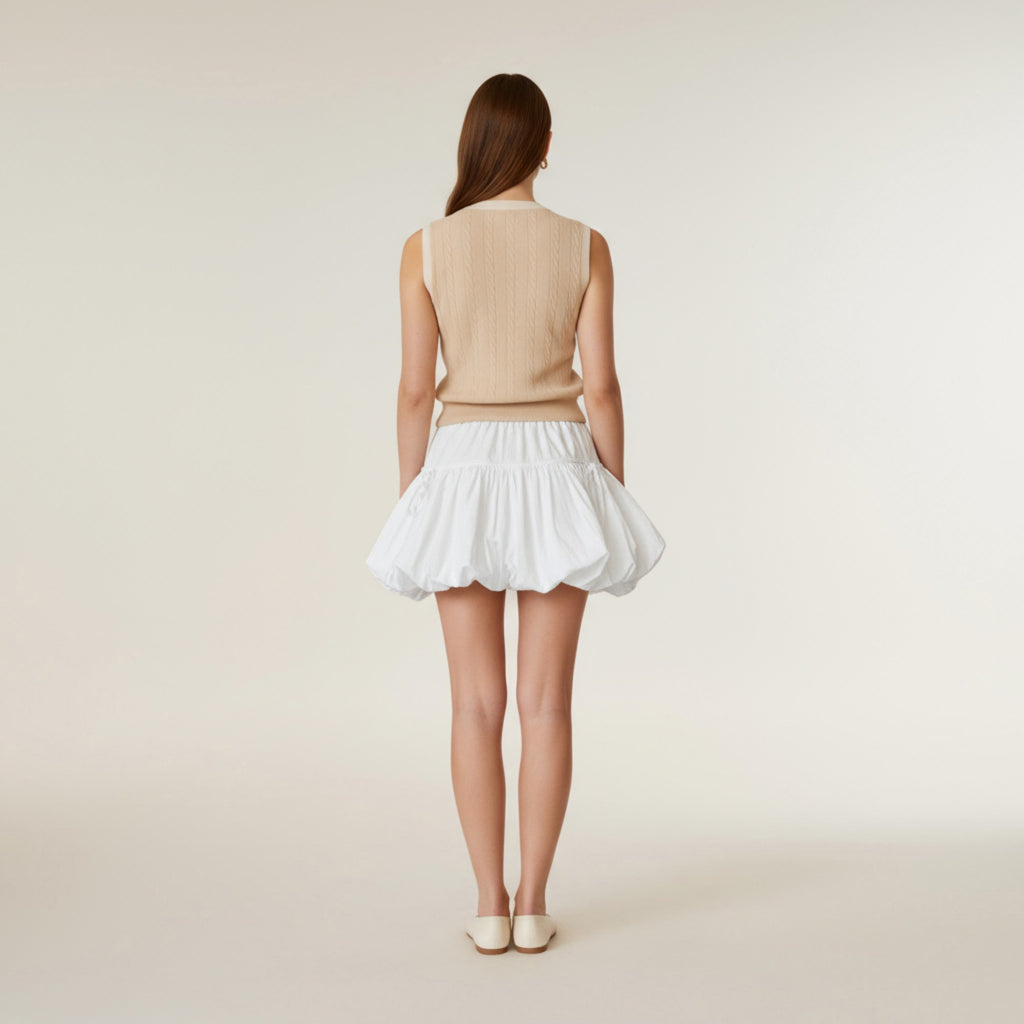 Anna-Kaci Women's Bubble Hem Mini Skirt with Elastic Waist and Bow Details