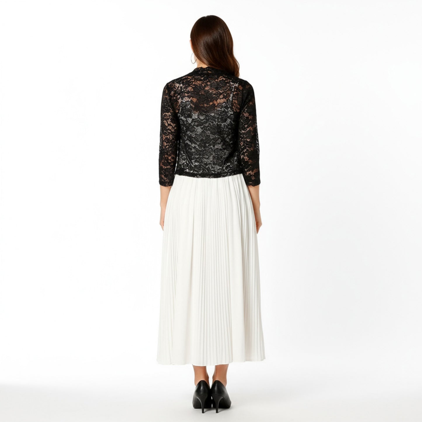 Anna-Kaci Women's Floral Lace Cropped Cardigan with 3/4 Sleeves and Scalloped Trim
