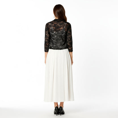Anna-Kaci Women's Floral Lace Cropped Cardigan with 3/4 Sleeves and Scalloped Trim