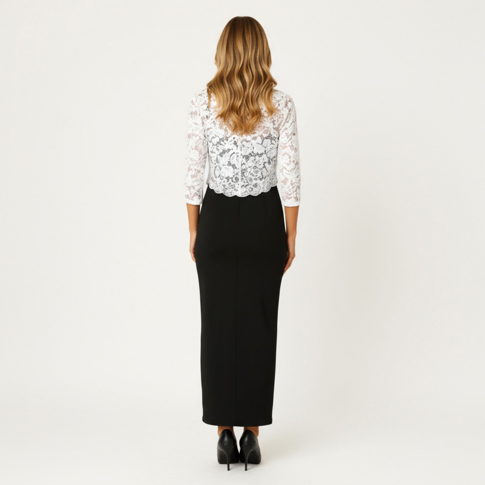 Anna-Kaci Women's Floral Lace Cropped Cardigan with 3/4 Sleeves and Scalloped Trim