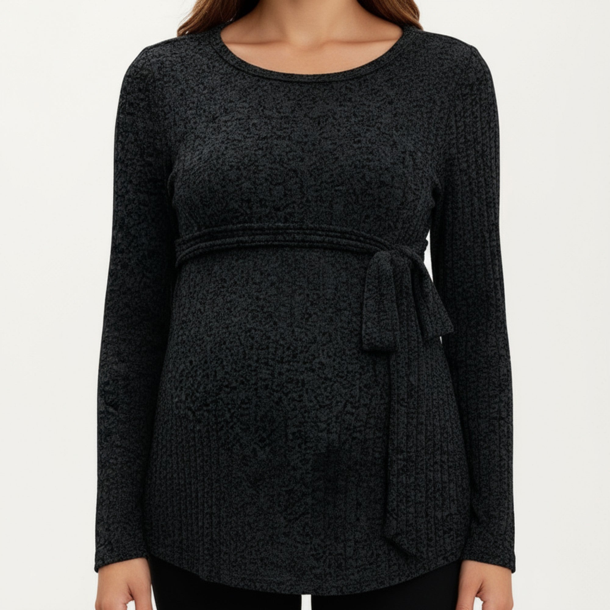 Anna-Kaci Women's Long Sleeve Maternity Top with Textured Knit Fabric and Side Bow Detail