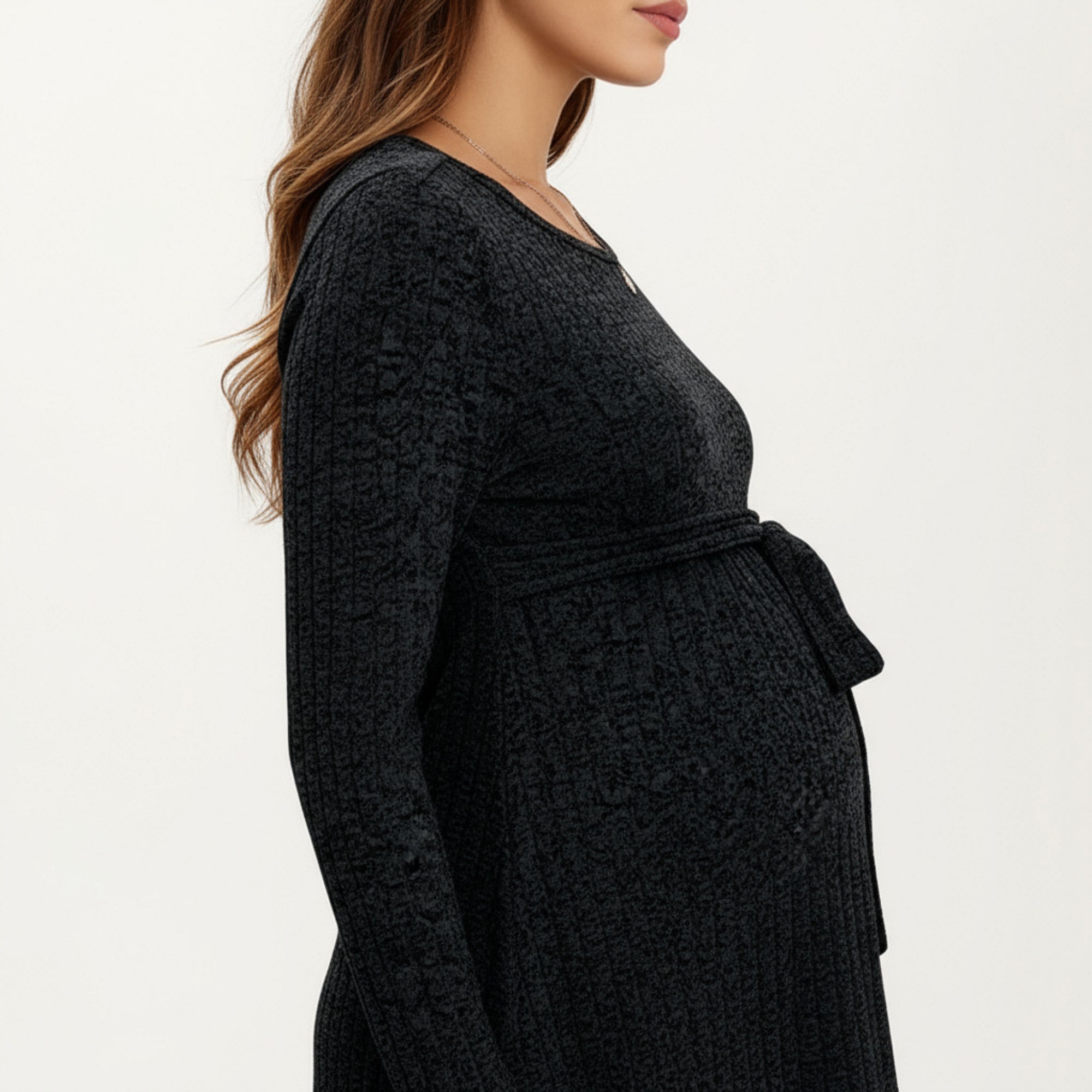 Anna-Kaci Women's Long Sleeve Maternity Top with Textured Knit Fabric and Side Bow Detail