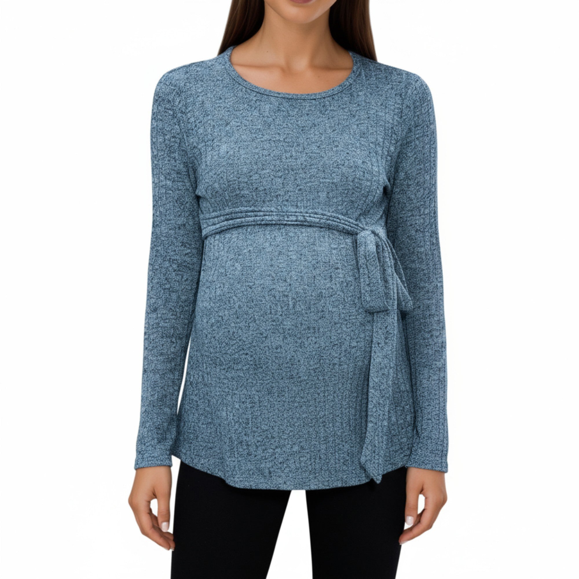 Anna-Kaci Women's Long Sleeve Maternity Top with Textured Knit Fabric and Side Bow Detail