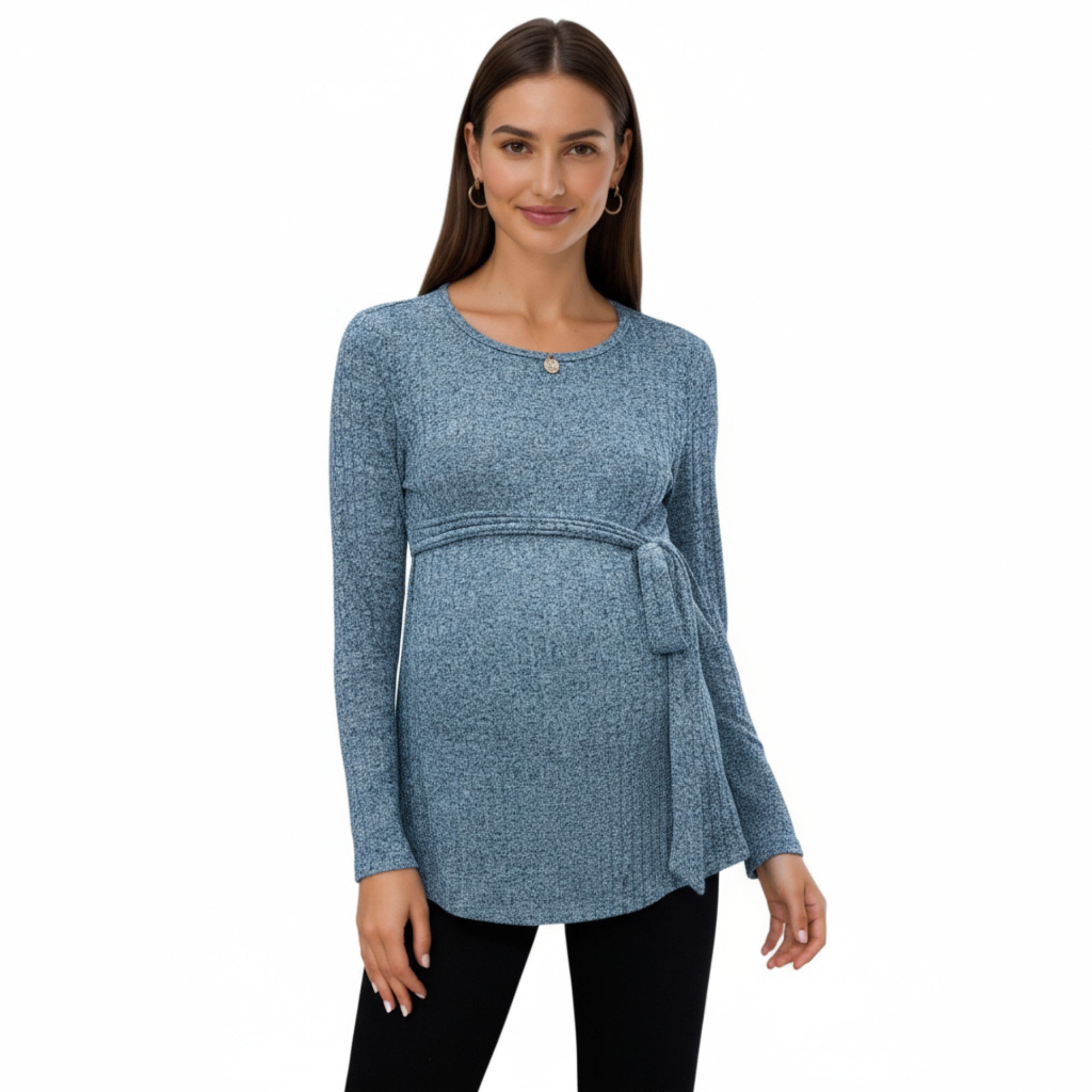 Anna-Kaci Women's Long Sleeve Maternity Top with Textured Knit Fabric and Side Bow Detail