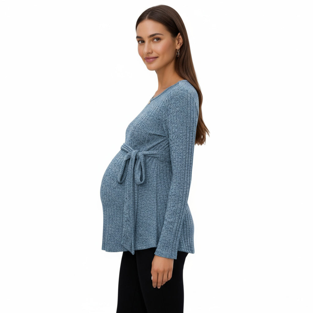 Anna-Kaci Women's Long Sleeve Maternity Top with Textured Knit Fabric and Side Bow Detail
