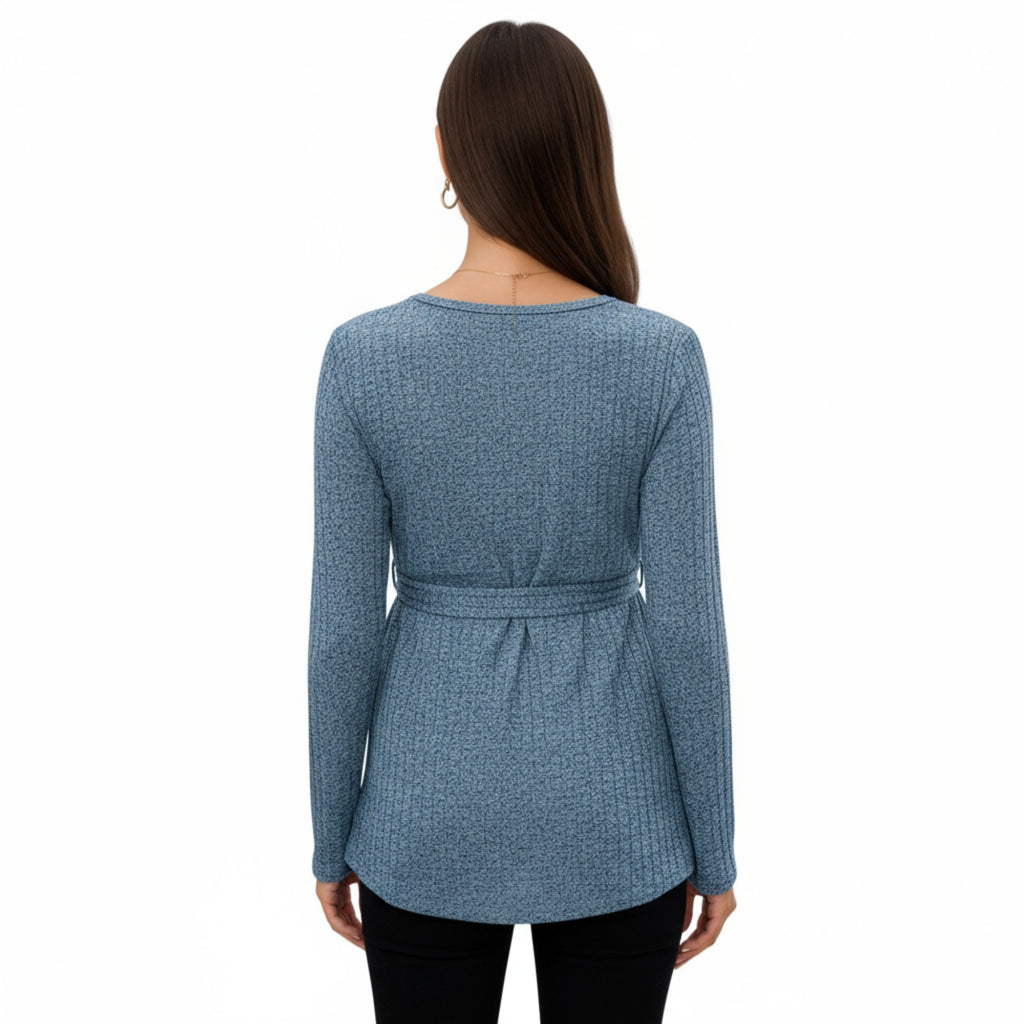 Anna-Kaci Women's Long Sleeve Maternity Top with Textured Knit Fabric and Side Bow Detail